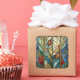 Adesivo Quadrado Vidro Vermelho Chefe Poppies no nascer do Sol