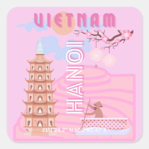 Adesivo Quadrado Vietnã, Viagem Art, rosa