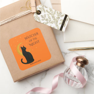 Adesivo Quadrado Vigia da Noite - Gato Negro Halloween