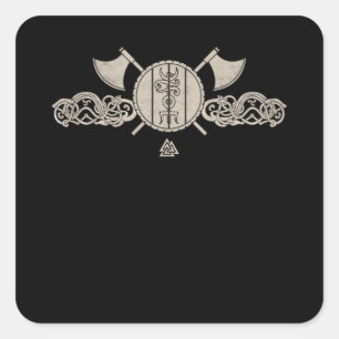Adesivo Quadrado Viking Nordic Ornament Ax Shield Asatru
