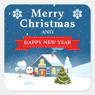 Adesivo Quadrado Vila de Natal à Noite