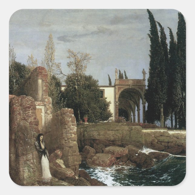 Adesivo Quadrado Villa à Beira-Mar de Arnold Bocklin, Arte Simbolis (Frente)