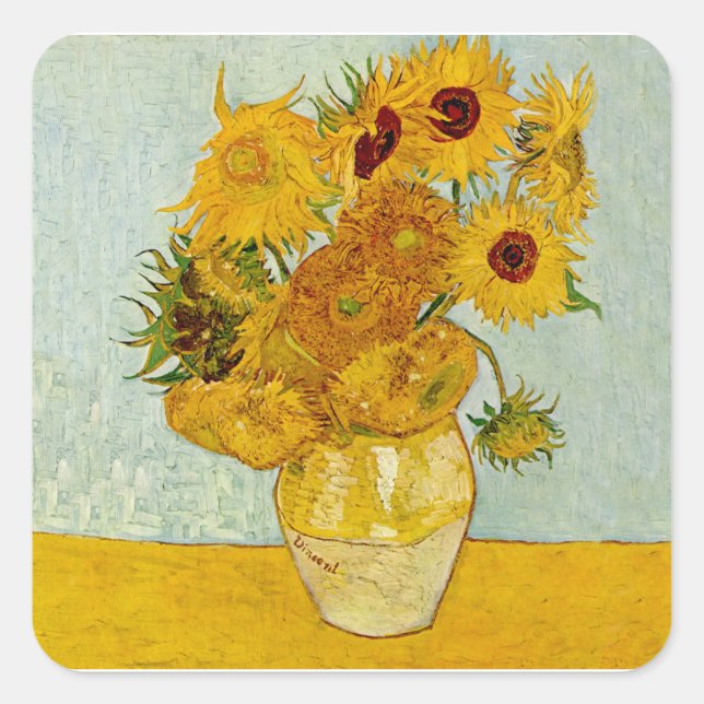 Adesivo Quadrado Vincent Van Gogh 12 Sunflower Impressionista (Frente)