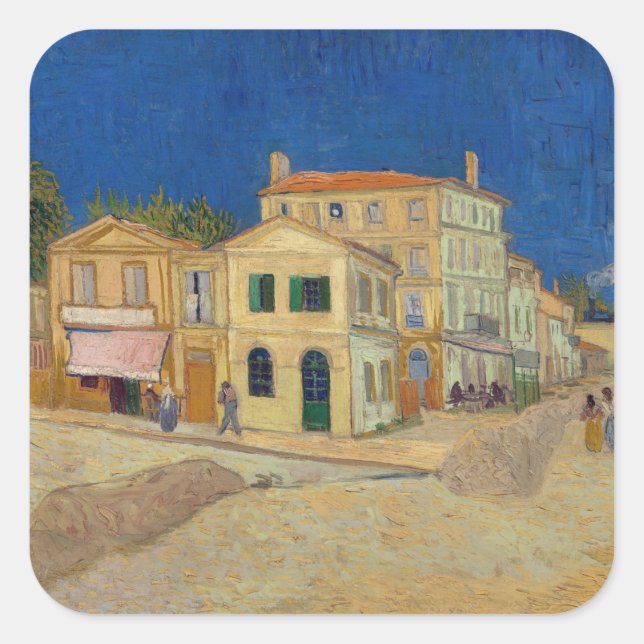 Adesivo Quadrado Vincent van Gogh - A Casa Amarela / A Rua (Frente)