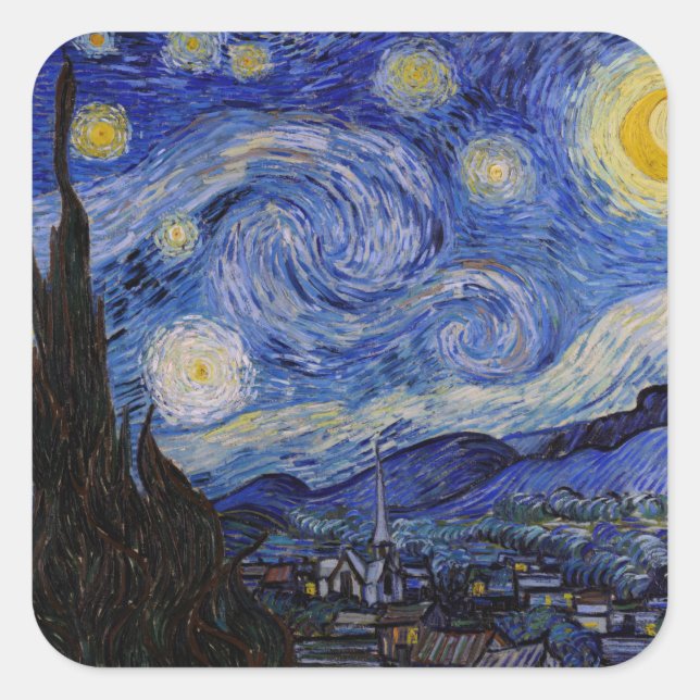 Adesivo Quadrado Vincent Van Gogh - A noite de Starry (Frente)