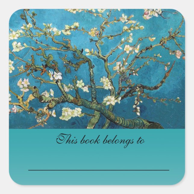 Adesivo Quadrado Vincent van Gogh, Almond Tree florescente (Frente)