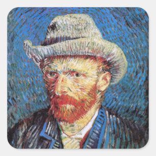 Adesivo Quadrado Vincent Van Gogh autorretrato com chapéu de Cinza
