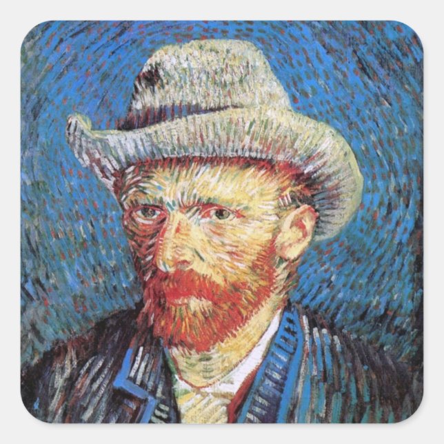 Adesivo Quadrado Vincent Van Gogh autorretrato com chapéu de feltro (Frente)