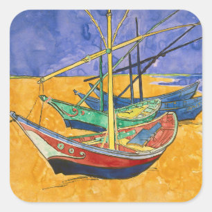 Adesivo Quadrado Vincent van Gogh - Barcos de Pesca na Praia