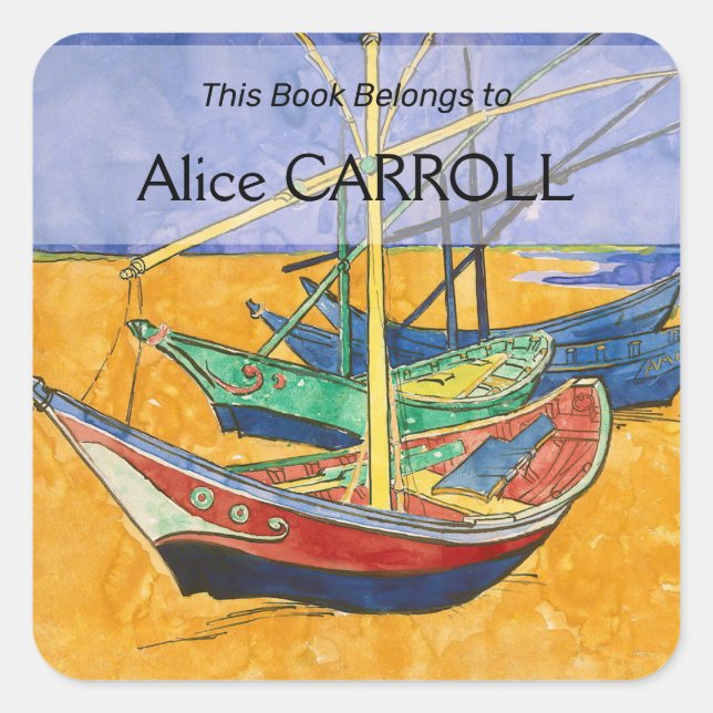 Adesivo Quadrado Vincent van Gogh - Barcos de Pesca na Praia (Frente)