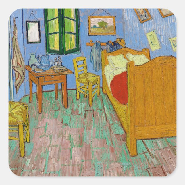 Adesivo Quadrado Vincent Van Gogh Bedroom. Impressionismo arte de s (Frente)