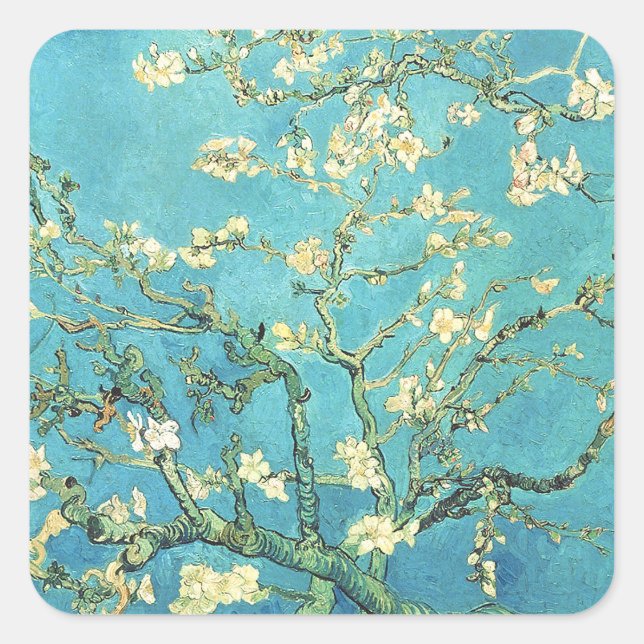 Adesivo Quadrado Vincent van Gogh Blossomong Almond Tree (Frente)