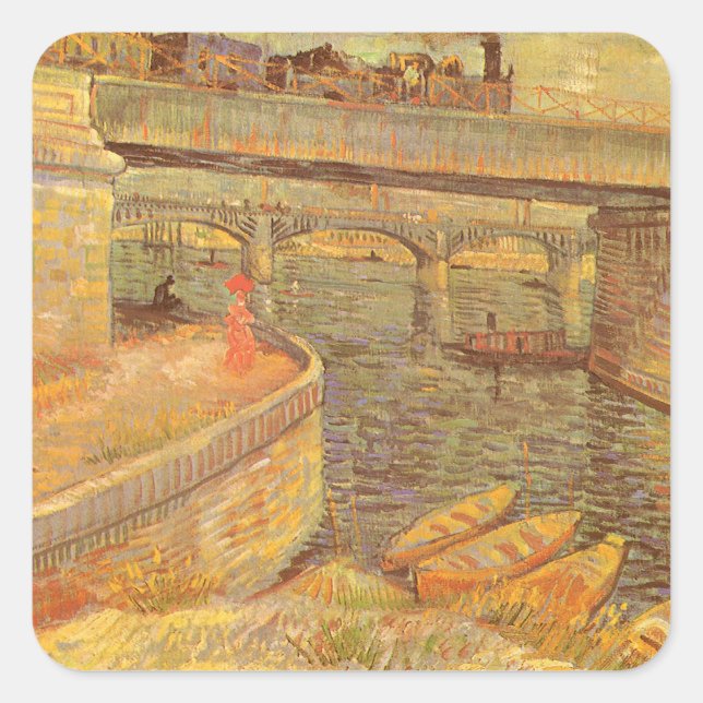 Adesivo Quadrado Vincent van Gogh Bridges na Seine Asnieres (Frente)
