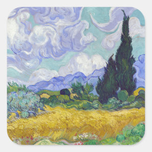 Adesivo Quadrado Vincent Van Gogh - Campo de Trigo com Cipras