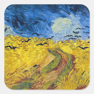 Adesivo Quadrado Vincent van Gogh - Campo de Trigo com Corvos