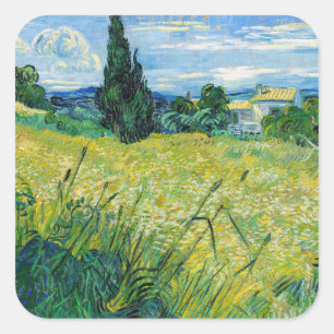 Adesivo Quadrado Vincent van Gogh - Campo de Trigo Verde com Cypres