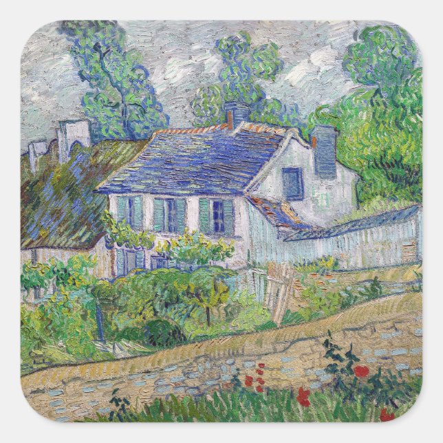 Adesivo Quadrado Vincent van Gogh - Casas em Auvers (Frente)