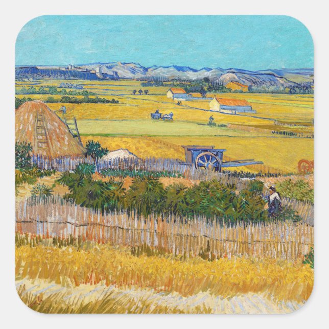 Adesivo Quadrado Vincent van Gogh - Colheita em La Crau (Frente)