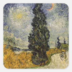 Adesivo Quadrado Vincent van Gogh   Estrada com ciprestes, 1890