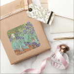 Adesivo Quadrado Vincent van Gogh - Irrises<br><div class="desc">Irrises (1889) de Van Gogh é uma pintura de natureza floral de apos impressionismo fino. Um grupo de íris roxos barbudos e uma flor branca de íris solteiro crescendo em um jardim. Foi uma das suas primeiras pinturas enquanto ele estava no asilo em Santo-Remy-de-Provence. Em 1987 tornou-se a pintura mais...</div>