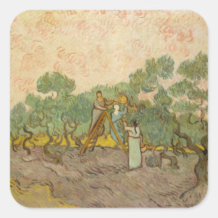 Adesivo Quadrado Vincent van Gogh - Mulheres Colhendo Azeitonas