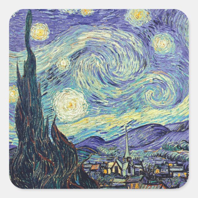 Adesivo Quadrado Vincent Van Gogh Na Noite Estrelada (Frente)