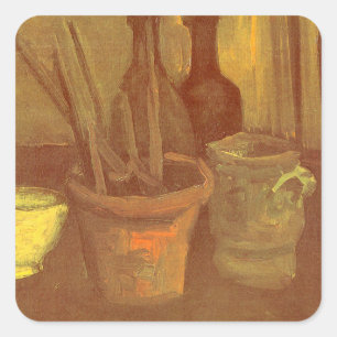 Adesivo Quadrado Vincent van Gogh - Natureza Morta Pincéis em Pote