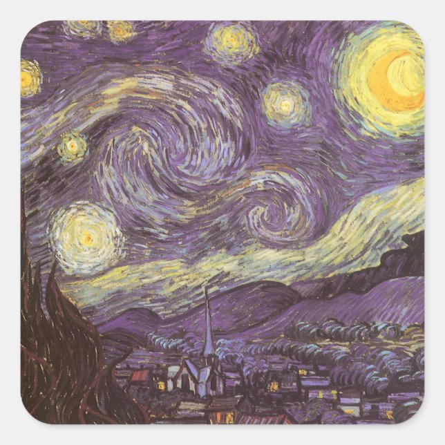 Adesivo Quadrado Vincent van Gogh - Noite Estrelada (Frente)