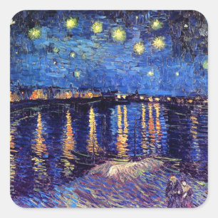 Adesivo Quadrado Vincent Van Gogh - Noite Estrelada Sobre O Ródano