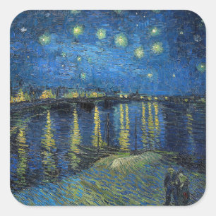 Adesivo Quadrado Vincent van Gogh - Noite Estrelada sobre o Ródano