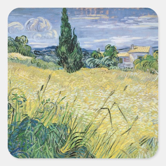 Adesivo Quadrado Vincent van Gogh | Paisagem com Milho Verde, 1889 (Frente)
