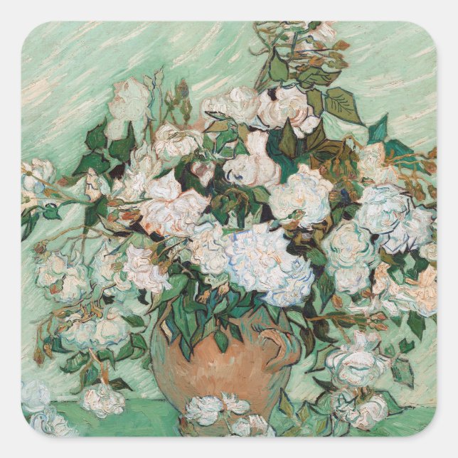 Adesivo Quadrado Vincent van Gogh | Rosas, 1890 (Frente)