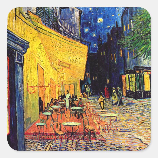Adesivo Quadrado Vincent Van Gogh - Terraço do Café à Noite Arte Fi (Frente)