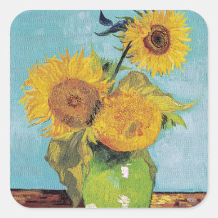 Adesivo Quadrado Vincent Van Gogh - Três Girassóis num Vaso