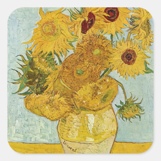 Adesivo Quadrado Vincent Van Gogh - Vase com Doze Girassóis (Frente)