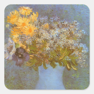 Adesivo Quadrado Vincent van Gogh Vase of Lilacs, Daisies, Anemones