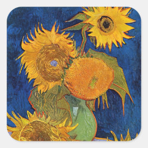 Adesivo Quadrado Vincent van Gogh - Vaso com Cinco Girassóis