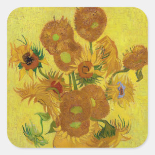 Adesivo Quadrado Vincent van Gogh - Vaso com Quinze Girassóis