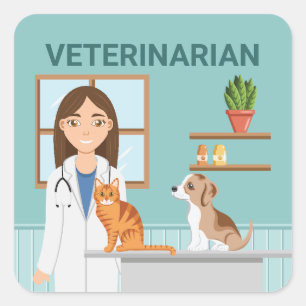 Adesivo Quadrado Vinha Veterinária Com Gato E Papoila