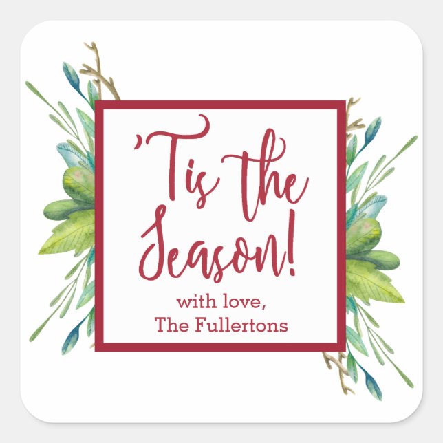 Adesivo Quadrado Vinheiros da praça de presente de Natal (Frente)