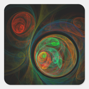 Adesivo Quadrado Vinheta Abstrato de Arte Verde de Renascimento