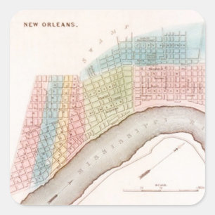 Adesivo Quadrado Vinheta Antique Nova Orleans NOLA Map Shades
