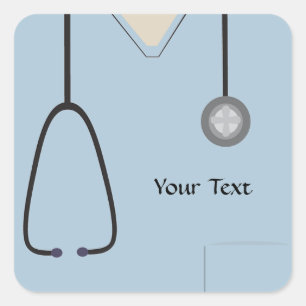 Adesivo Quadrado Vinheta Azul Claro, Esfregões Médicos