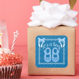 Adesivo Quadrado vinheta azul quadrada do chá de fraldas