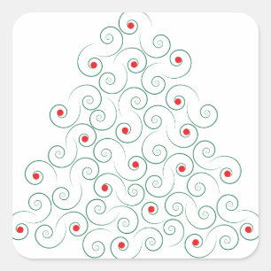Adesivo Quadrado Vinheta branca de árvore de Natal
