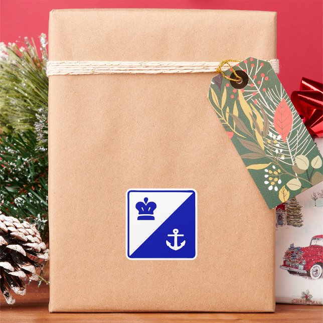 Adesivo Quadrado Vinheta Branco Azul De Coroa E Âncora (Criador carregado)