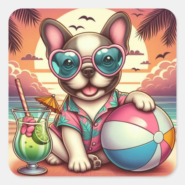 Adesivo Quadrado Vinheta Buldogue Francesa (Frente)