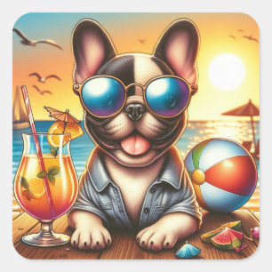 Adesivo Quadrado Vinheta Buldogue Francesa