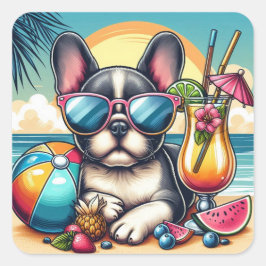 Adesivo Quadrado Vinheta Buldogue Francesa