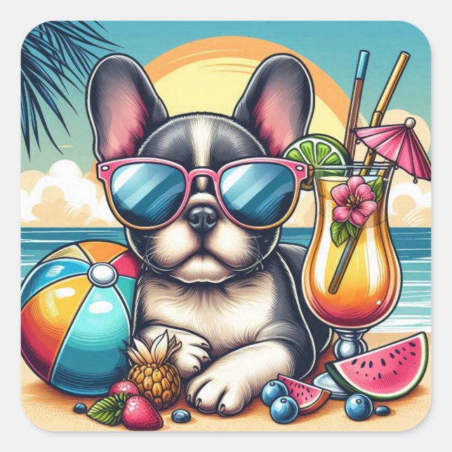 Adesivo Quadrado Vinheta Buldogue Francesa (Frente)